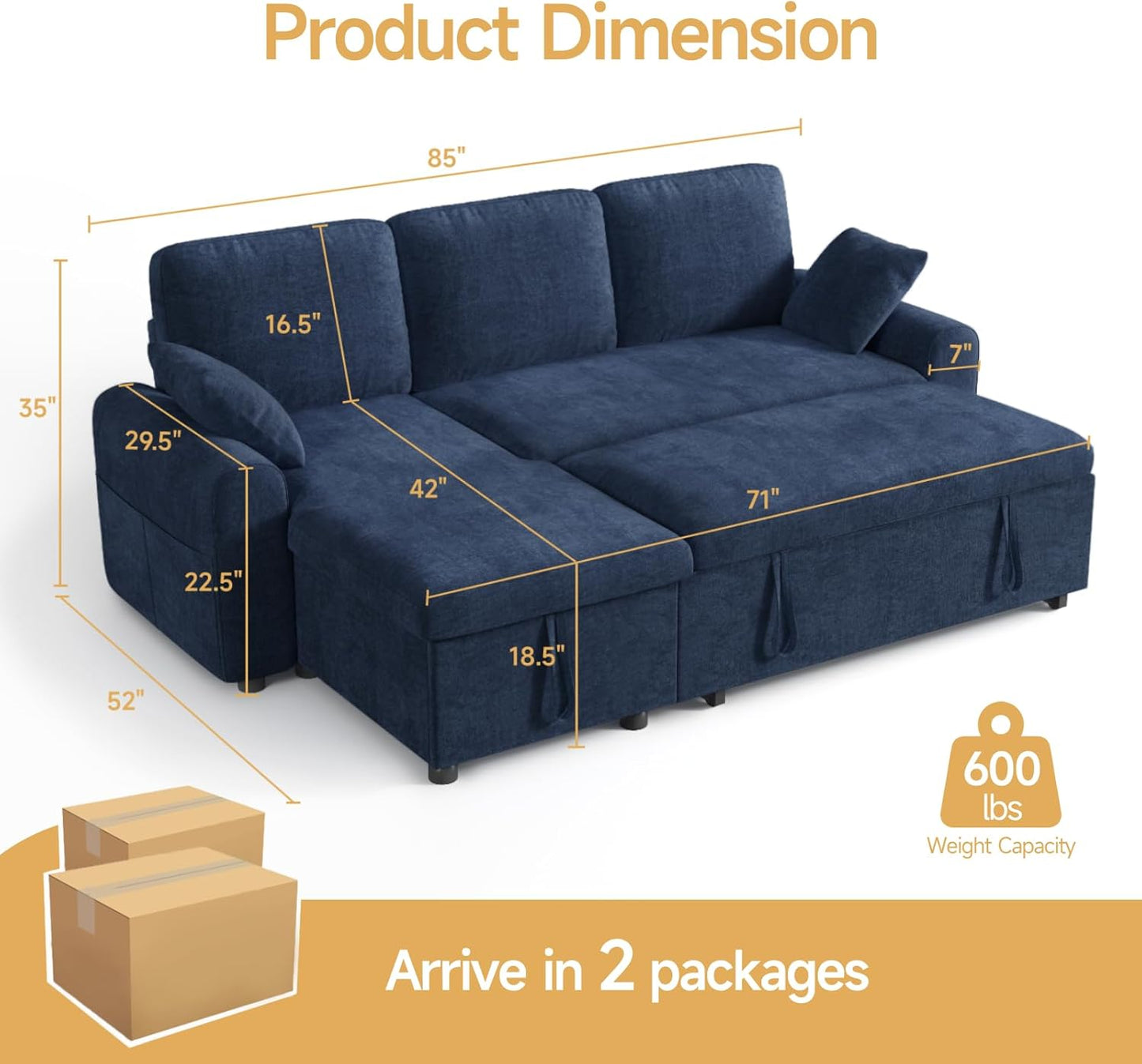 85" Sectional Sleeper Sofa