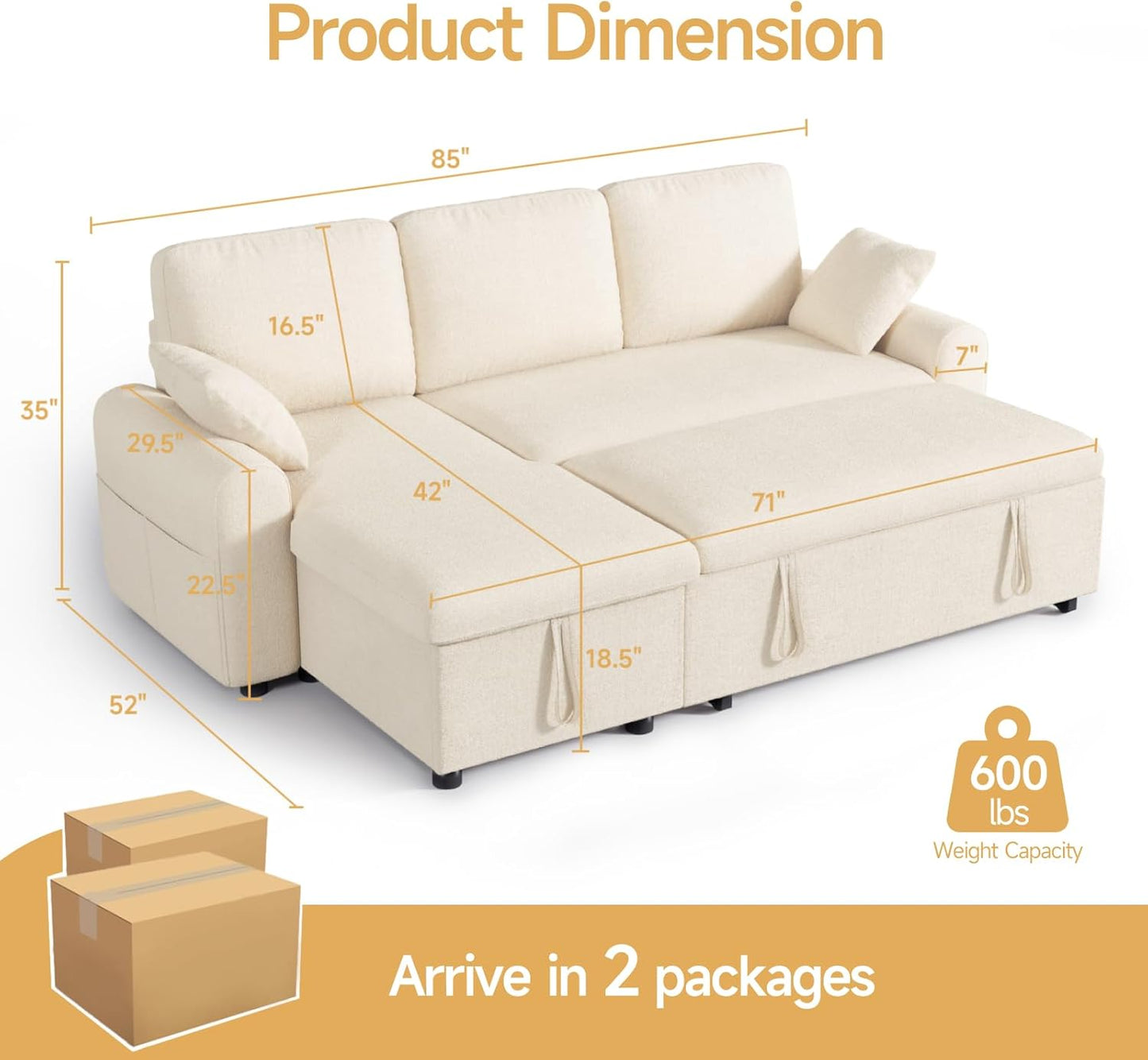 85" Sectional Sleeper Sofa