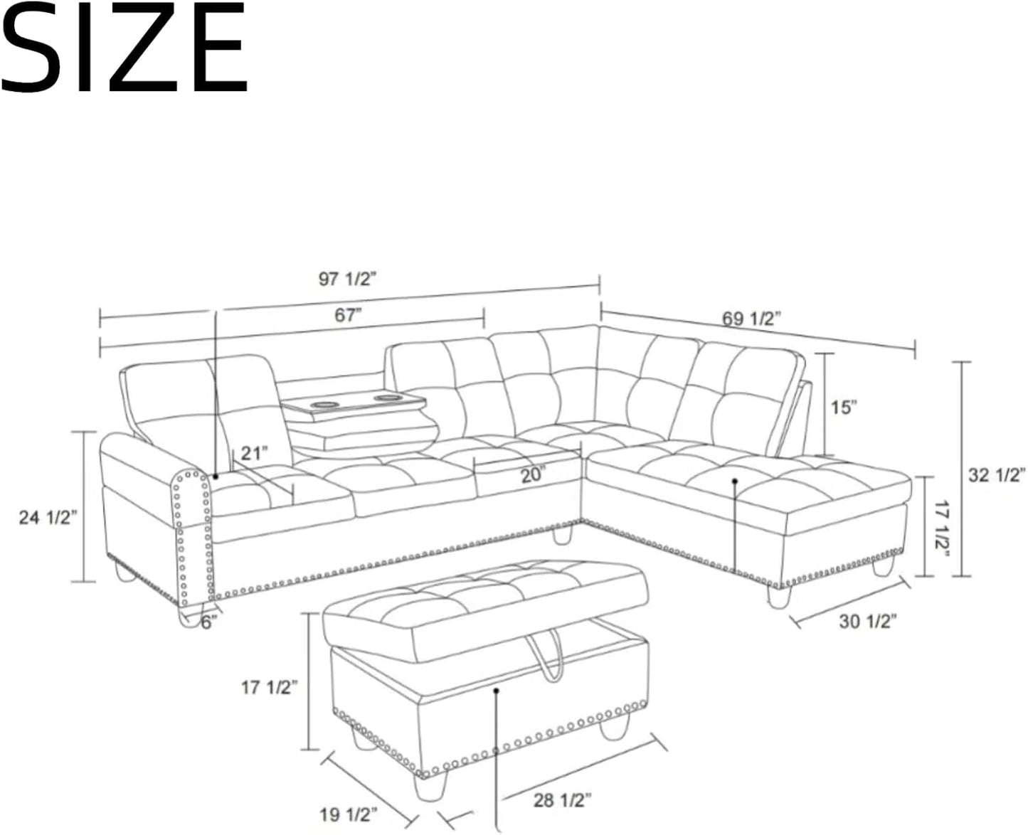 Nail-Head Design Lounge Sofa