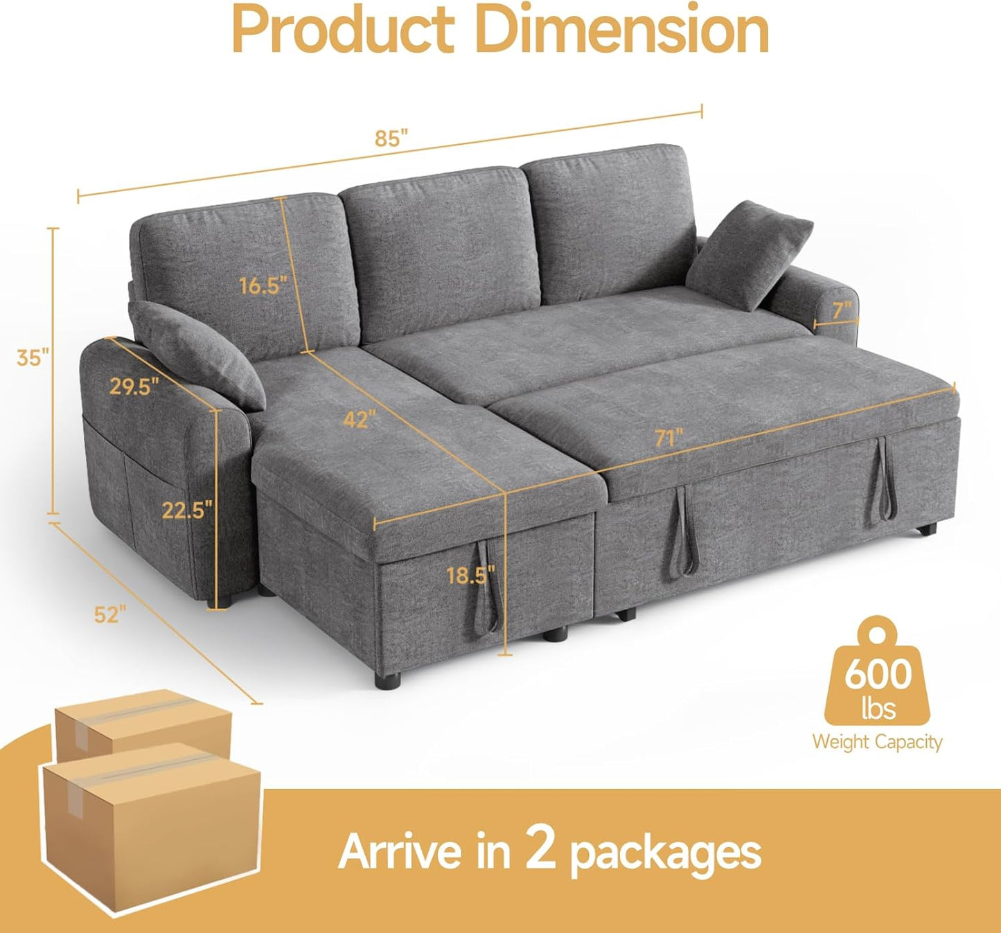 85" Sectional Sleeper Sofa