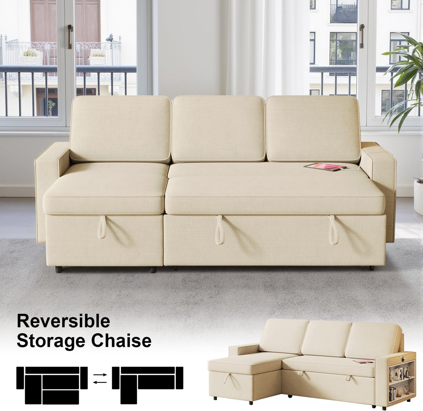 3 in 1 Sleeper Couch with Convertible Storage