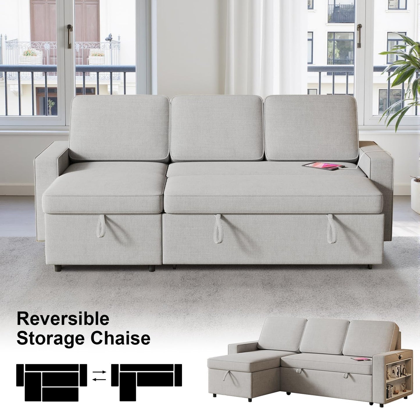 3 in 1 Sleeper Couch with Convertible Storage