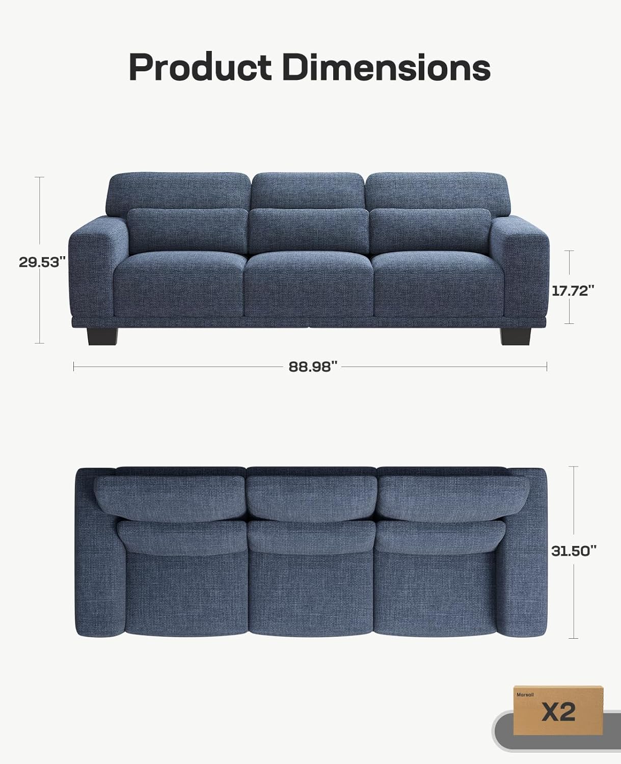 89" Sofa 3 Seater Couch