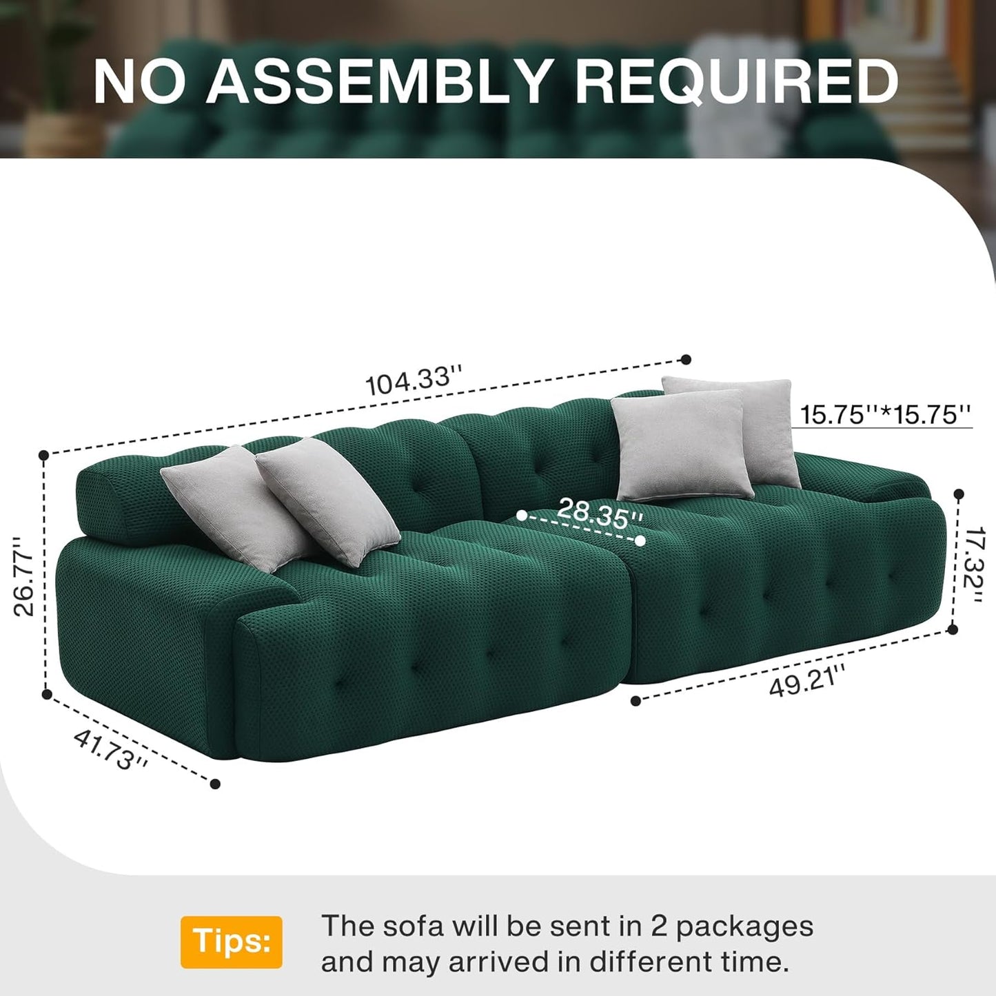 Compressed Couch with Deep Seat