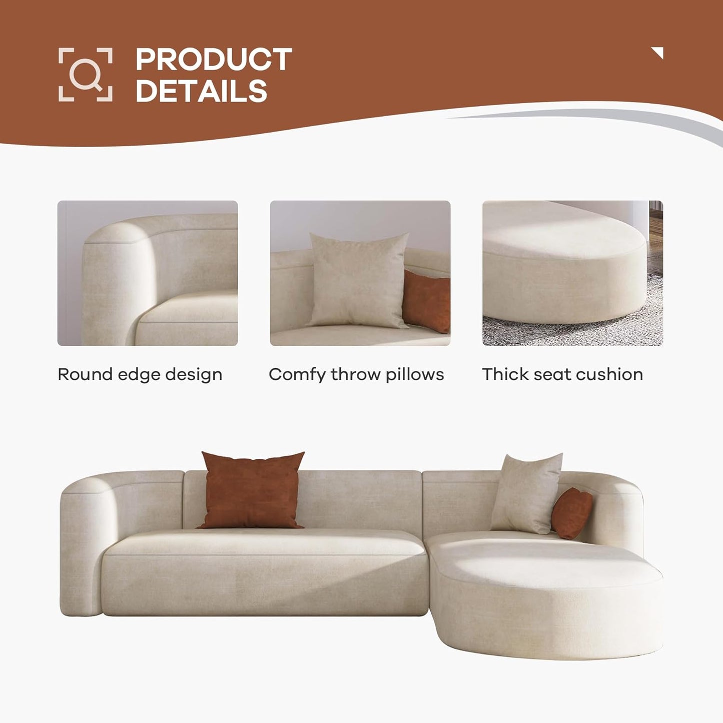 Minimalist Luxury Modern Tight Curved Style Comfy Couch