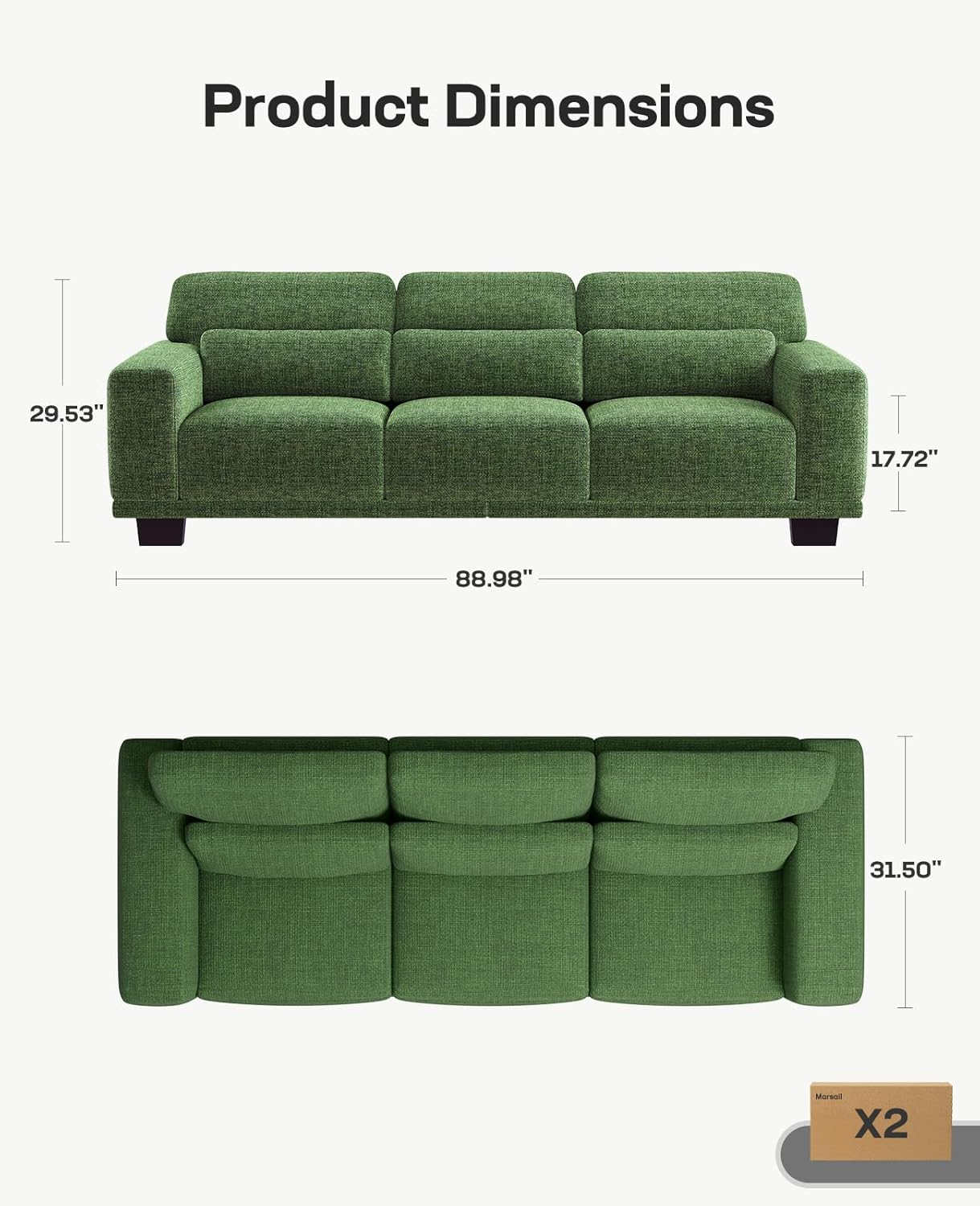 89" Sofa 3 Seater Couch