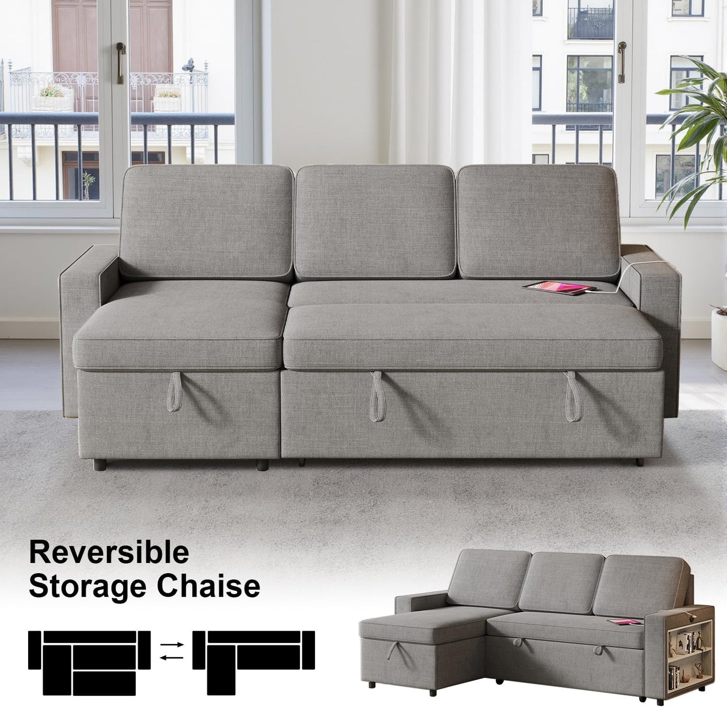 3 in 1 Sleeper Couch with Convertible Storage