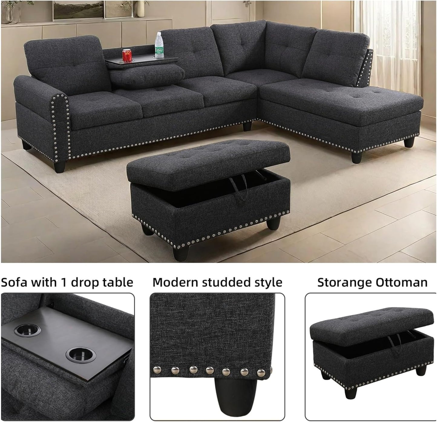 Nail-Head Design Lounge Sofa