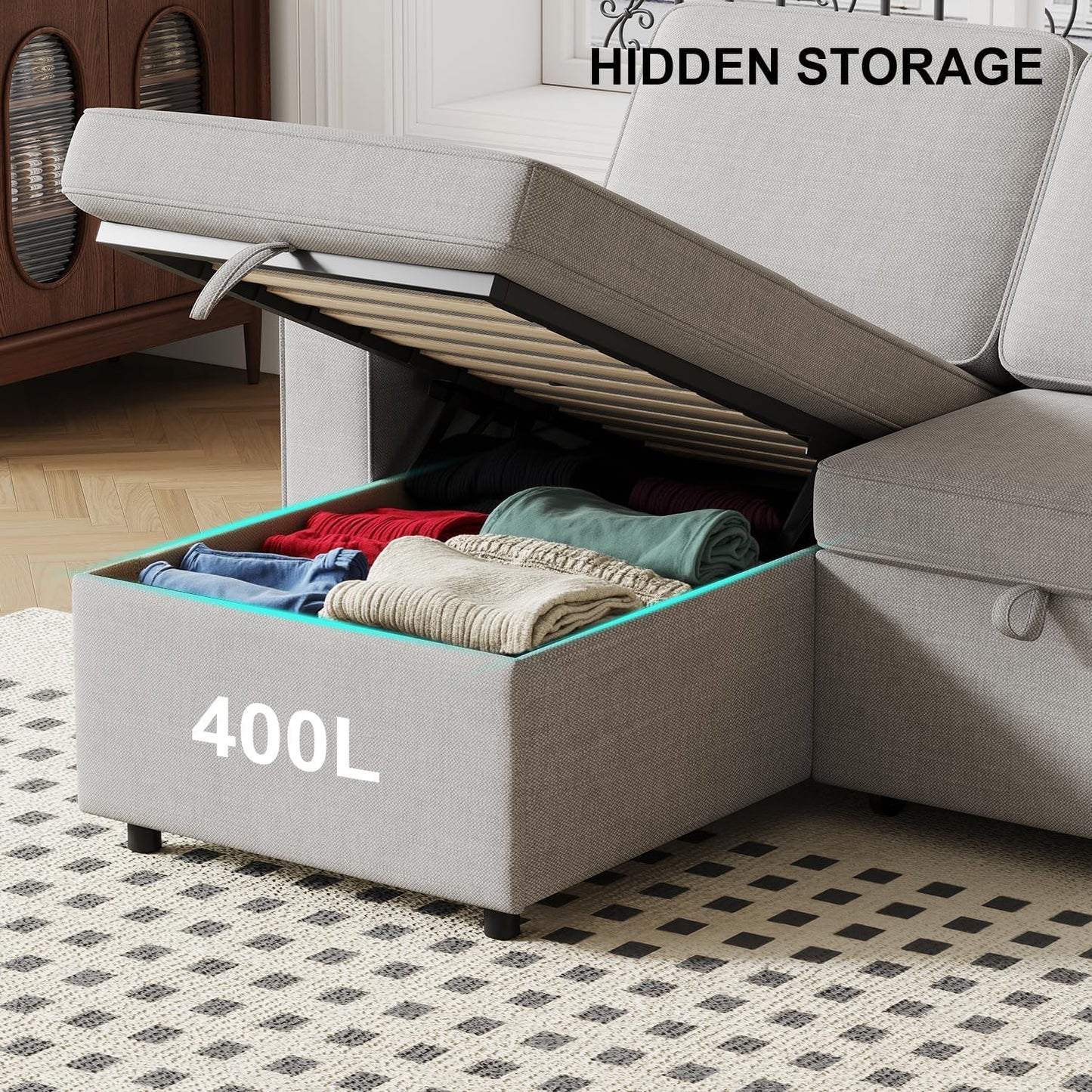 3 in 1 Sleeper Couch with Convertible Storage