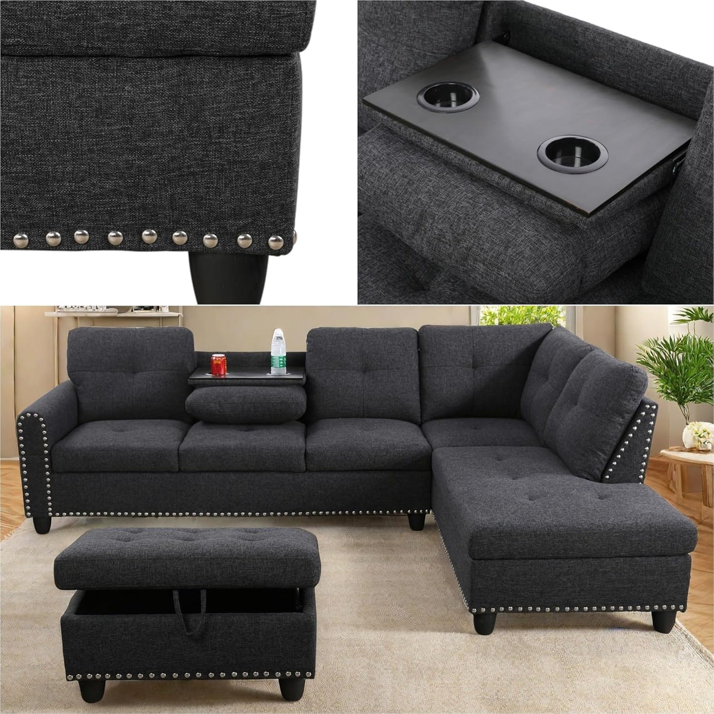 Nail-Head Design Lounge Sofa