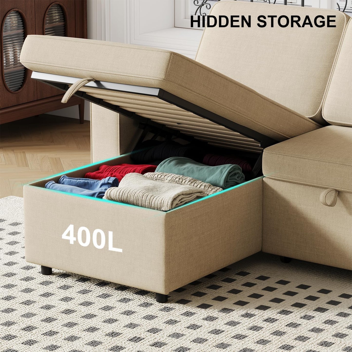 3 in 1 Sleeper Couch with Convertible Storage
