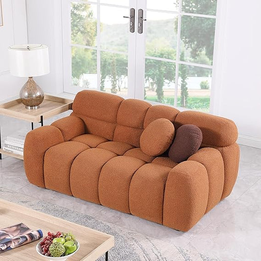 Boucle Tufted Love Seat Comfy Upholstered