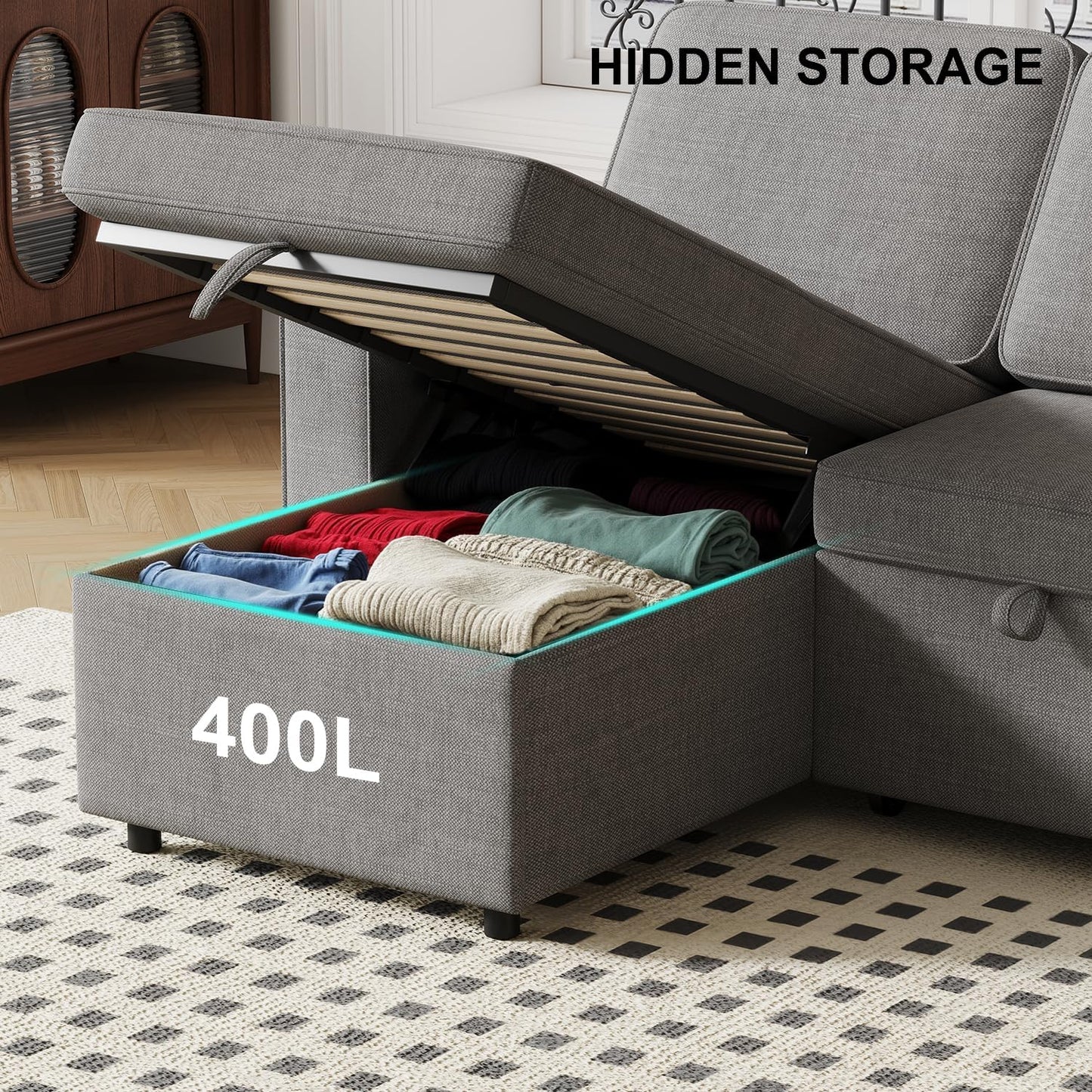 3 in 1 Sleeper Couch with Convertible Storage